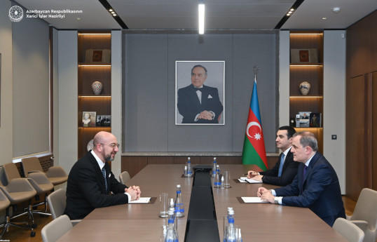 Azerbaijani Foreign Minister Jeyhun Bayramov meets former European Council President Charles Michel