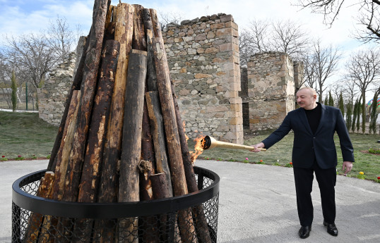 President Ilham Aliyev and First Lady Mehriban Aliyeva lit Novruz bonfire together with residents of Hasanriz village in Aghdara-UPDATED 