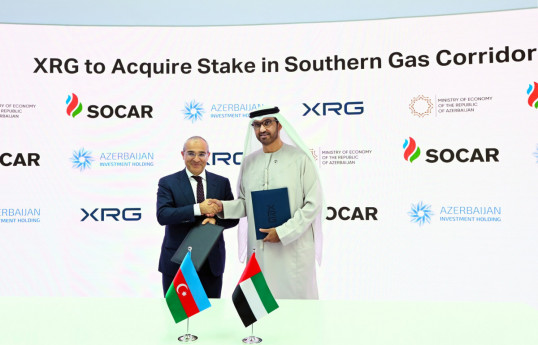 Minister of Economy and Chairman of the Supervisory Board of SOCAR, Mikayil Jabbarov, and XRG’s Executive Chairman and Chief Executive Officer, Sultan Al Jaber