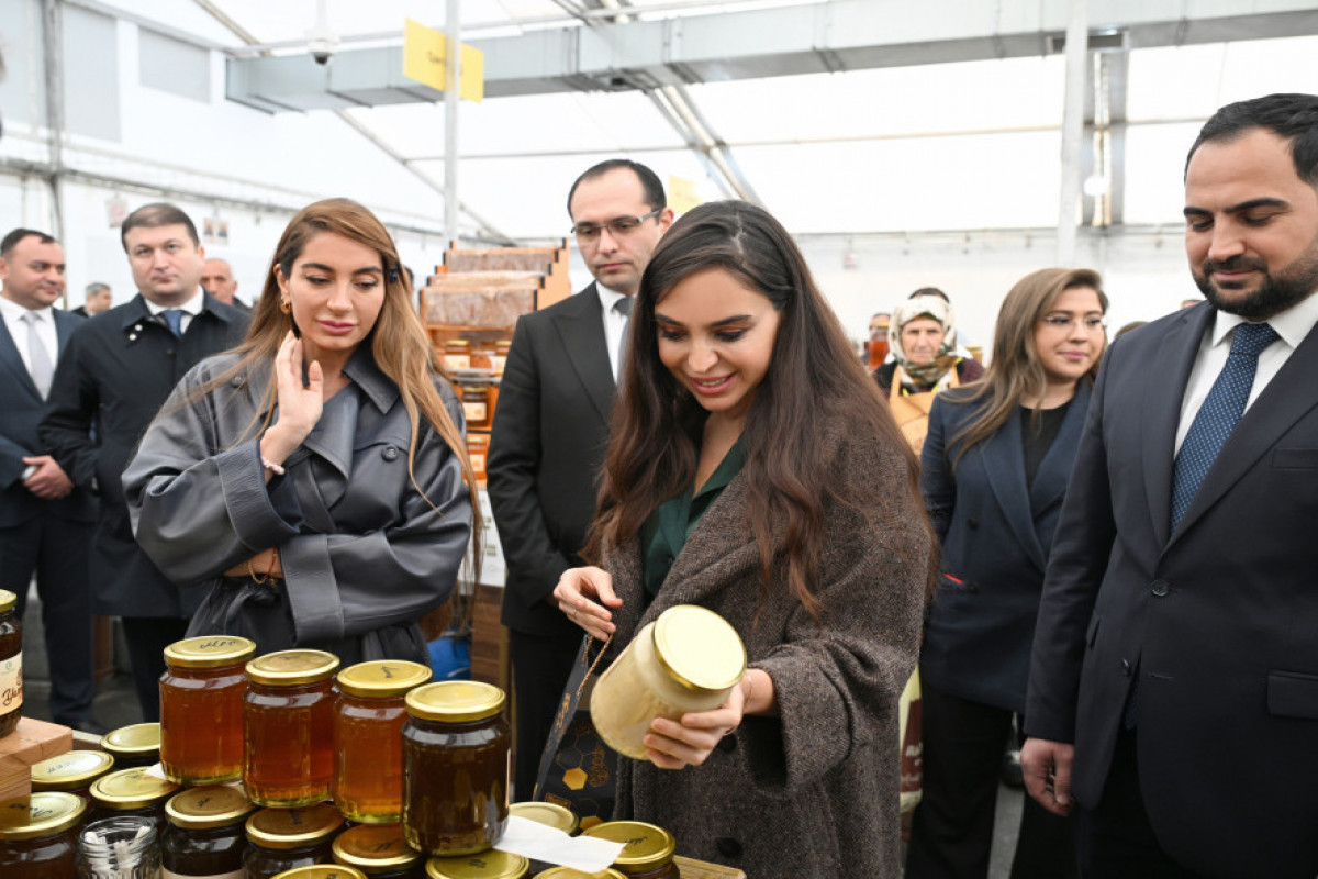 Leyla Aliyeva and Arzu Aliyeva attend exhibition-sale fair of beekeeping products