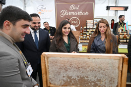 Leyla Aliyeva and Arzu Aliyeva attend exhibition-sale fair of beekeeping products