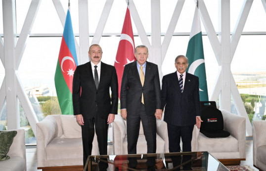 President of Azerbaijan Ilham Aliyev, President of Türkiye Recep Tayyip Erdoğan, and Prime Minister of Pakistan Shahbaz Sharif