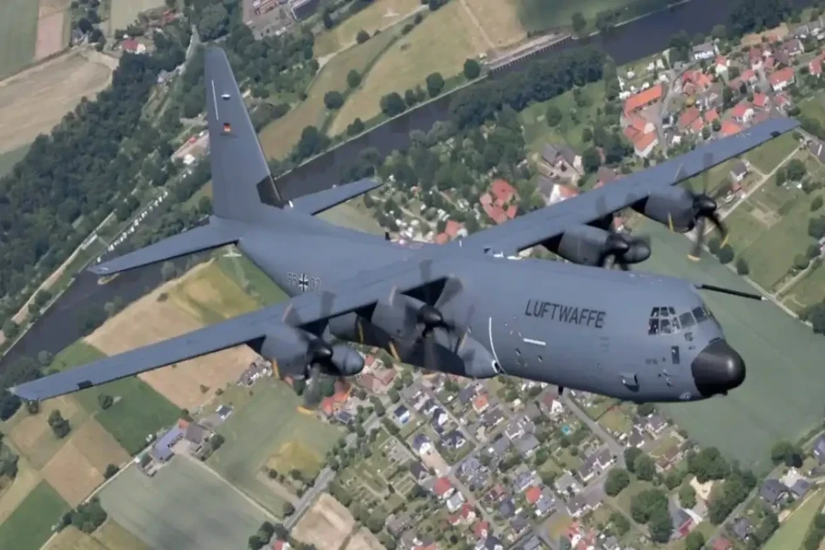 Military transport plane hit by pyrotechnics in Germany