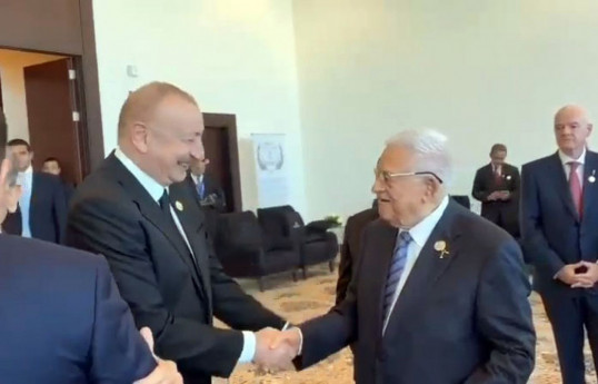 Azerbaijan President Ilham Aliyev and Palestinian President Mahmoud Abbas