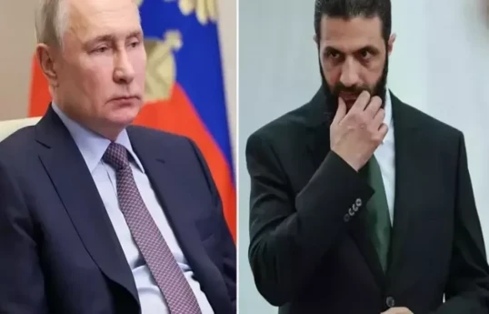 Russian President Vladimir Putin  and Syria’s interim president Ahmad al-Sharaa