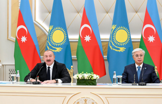 President of the Republic of Azerbaijan, Ilham Aliyev, and the President of the Republic of Kazakhstan, Kassym-Jomart Tokayev