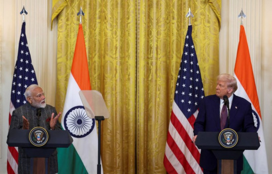 Indian Prime Minister Narendra Modi speaks during a joint press conference with U.S. President Donald Trump at the White House in Washington, D.C., U.S., February 13, 2025