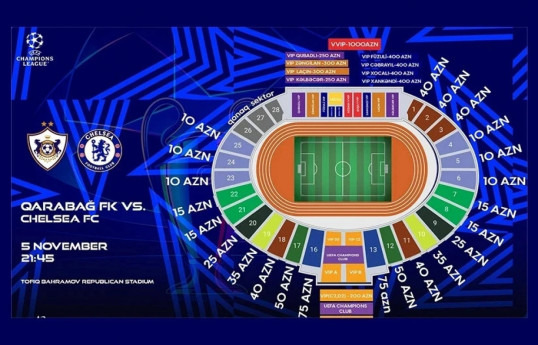 Tickets for Qarabağ vs. Chelsea UEFA Champions League match go on sale October 29