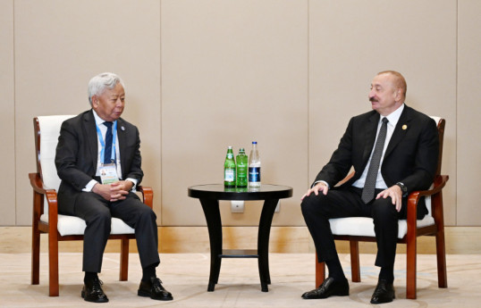 Jin Liqun, President of the Asian Infrastructure Investment Bank (AIIB) and President of the Republic of Azerbaijan Ilham Aliyev