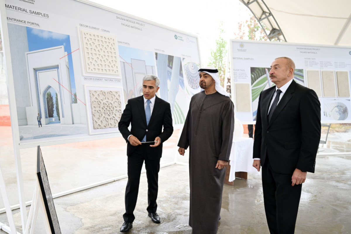 Presidents Ilham Aliyev and Sheikh Mohamed bin Zayed Al Nahyan reviewed construction progress at New Shusha Mosque