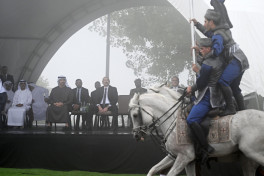 Presidents Ilham Aliyev and Sheikh Mohamed bin Zayed Al Nahyan watched Karabakh horses show at Jidir Duzu