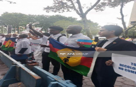 Representatives of overseas territories held protest rally in front of UN office