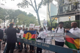 Representatives of overseas territories held protest rally in front of UN office