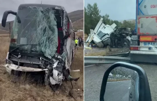 20 injured as passenger bus collides with truck in Sivas, Türkiye