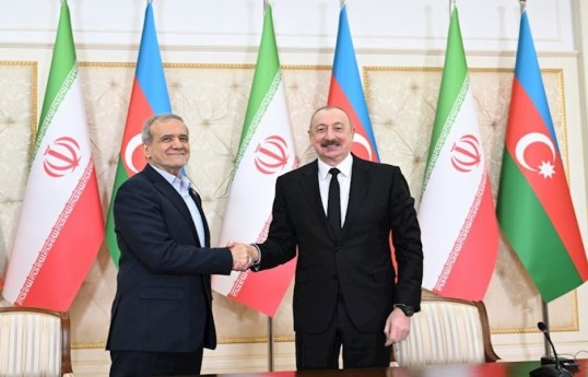 President of the Islamic Republic of Iran Masoud Pezeshkian, Ilham Aliyev, President of the Republic of Azerbaijan