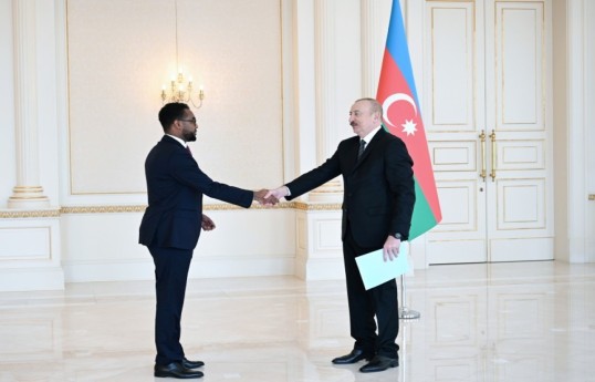 Ambassador Extraordinary and Plenipotentiary of the Federal Republic of Somalia to Azerbaijan, Abdinur Dahir Fidow, Ilham Aliyev, President of the Republic of Azerbaijan