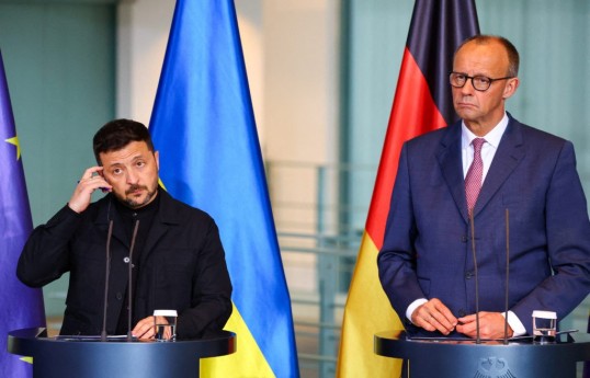 Ukrainian President Volodymyr Zelenskyy, German Chancellor Friedrich Merz