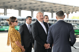 President Ilham Aliyev viewed new electric buses and inspected reconstruction progress of railway infrastructure in Nakhchivan