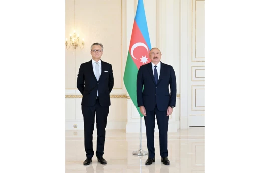 Dirk Lölke, the newly appointed Ambassador Extraordinary and Plenipotentiary of Germany to Azerbaijan and Ilham Aliyev, President of the Republic of Azerbaijan