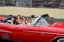Vice-President of Heydar Aliyev Foundation Leyla Aliyeva and Arzu Aliyeva watches classic car parade and exhibition
