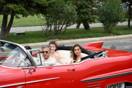 Vice-President of Heydar Aliyev Foundation Leyla Aliyeva and Arzu Aliyeva watches classic car parade and exhibition