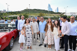 Vice-President of Heydar Aliyev Foundation Leyla Aliyeva and Arzu Aliyeva watches classic car parade and exhibition