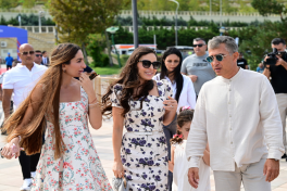Vice-President of Heydar Aliyev Foundation Leyla Aliyeva and Arzu Aliyeva watches classic car parade and exhibition