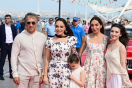 Vice-President of Heydar Aliyev Foundation Leyla Aliyeva and Arzu Aliyeva watches classic car parade and exhibition