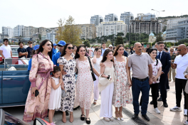 Vice-President of Heydar Aliyev Foundation Leyla Aliyeva and Arzu Aliyeva watches classic car parade and exhibition