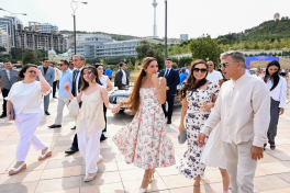 Vice-President of Heydar Aliyev Foundation Leyla Aliyeva and Arzu Aliyeva watches classic car parade and exhibition