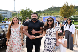 Vice-President of Heydar Aliyev Foundation Leyla Aliyeva and Arzu Aliyeva watches classic car parade and exhibition