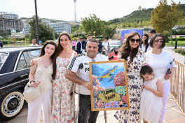Vice-President of Heydar Aliyev Foundation Leyla Aliyeva and Arzu Aliyeva watches classic car parade and exhibition