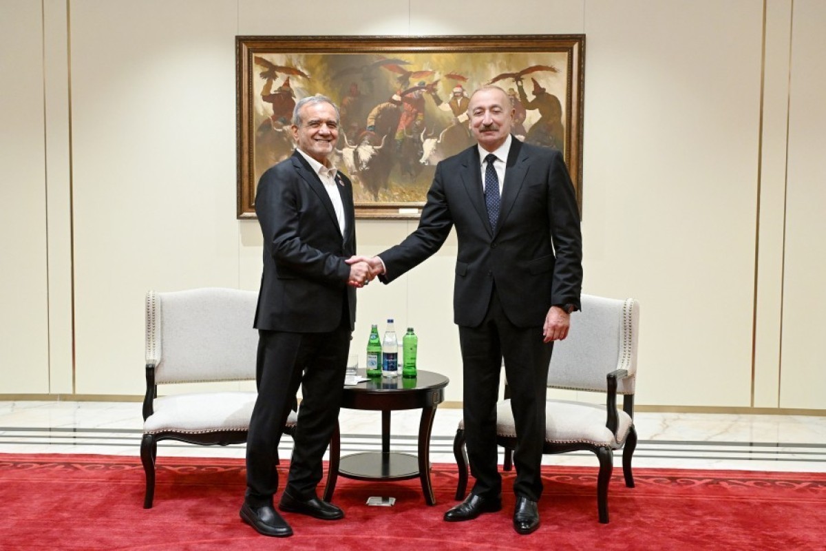 President of the Islamic Republic of Iran Masoud Pezeshkian and President of the Republic of Azerbaijan Ilham Aliyev