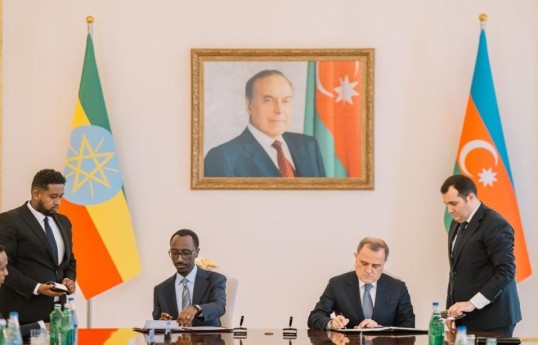 Ethiopia’s Minister of Foreign Affairs Gedion Timothewos and Azerbaijan’s Minister of Foreign Affairs Jeyhun Bayramov