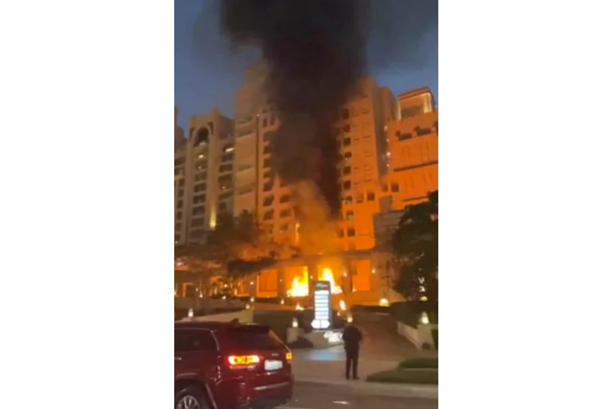 Iranian missile debris falls near Dubai hotel, massive fire erupts - VIDEO 