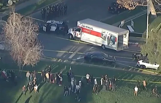 2 injured after truck plows into protesters in Los Angeles