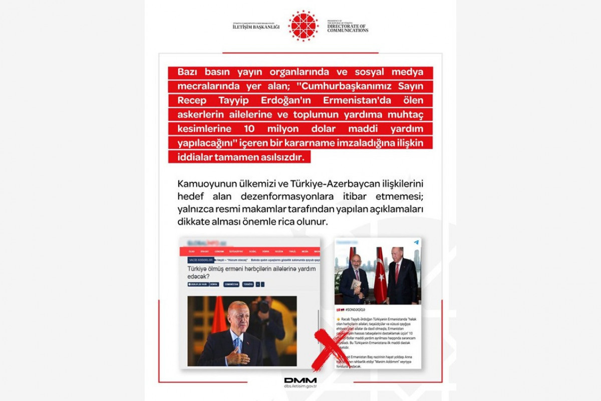 Official Ankara denies reports of Erdoğan signing $10M aid decree for Armenia