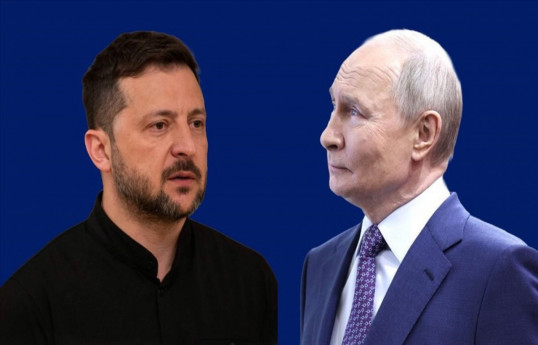 Ukrainian President Volodymyr Zelenskyy and Vladimir Putin, Russian President