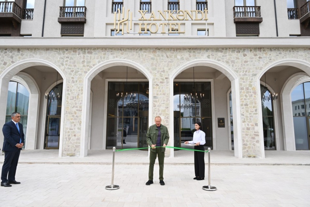 President Ilham Aliyev attends opening of Khankendi Hotel