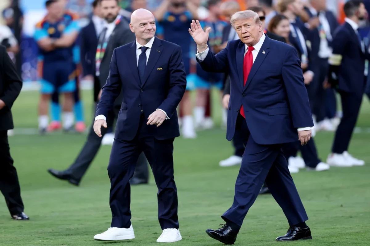 Trump is on the field for the trophy presentation