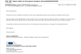 Ursula von der Leyen's office sends letter to Azerbaijan National NGO Forum-PHOTO 