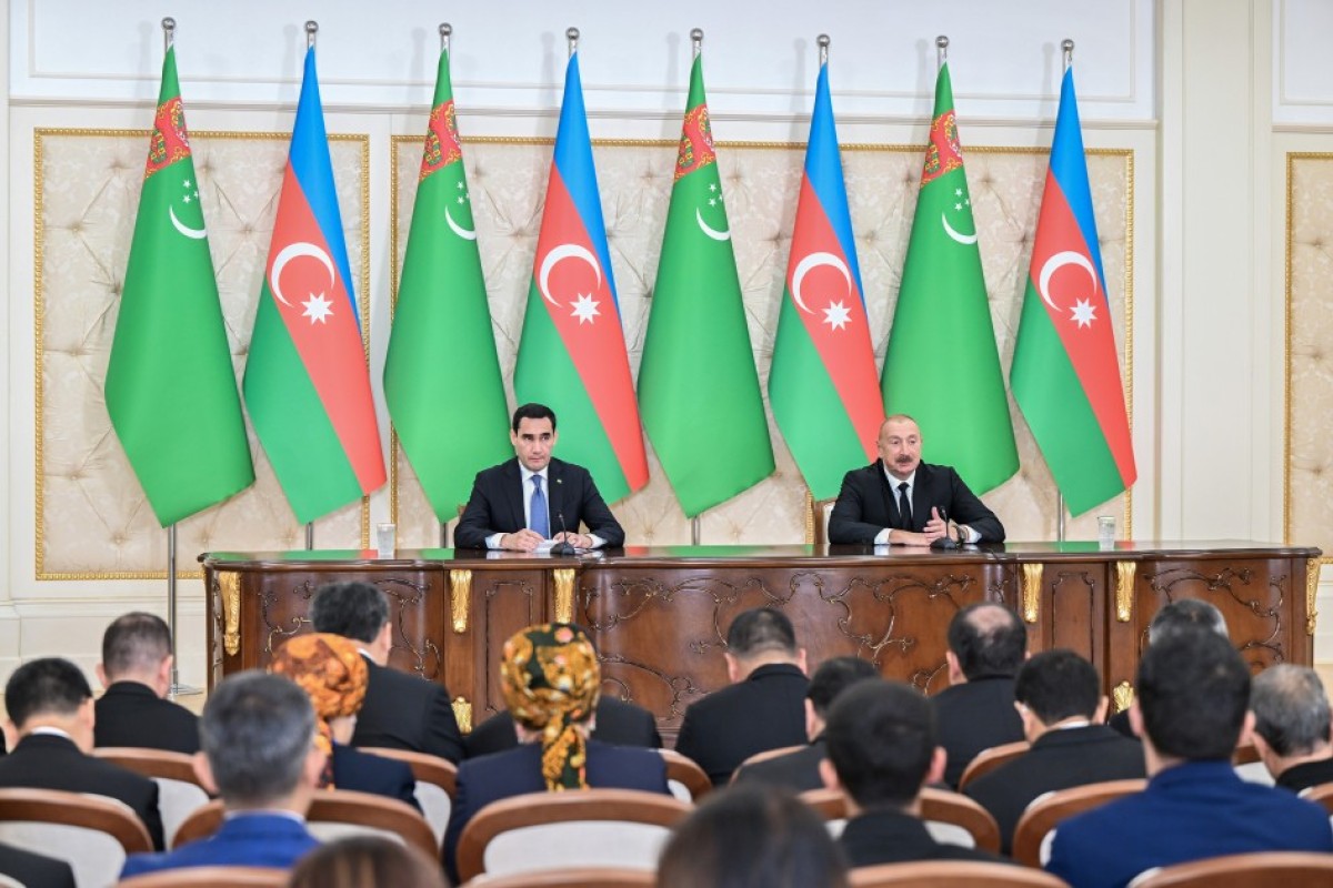 Presidents of Azerbaijan and Turkmenistan delivered press statements-<span class="red_color">PHOTO