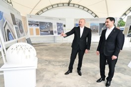 Presidents of Azerbaijan and Turkmenistan visit construction site of Shusha Mosque