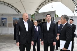 Presidents of Azerbaijan and Turkmenistan visit construction site of Shusha Mosque