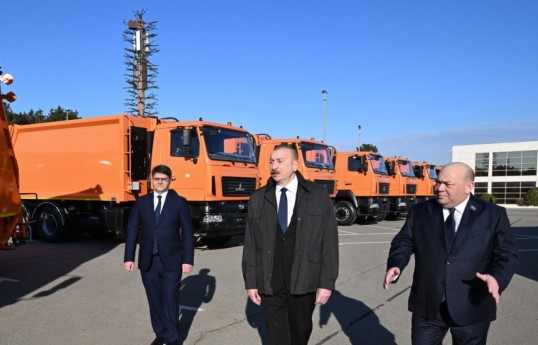 President Ilham Aliyev inspected household waste collection vehicles in Baku