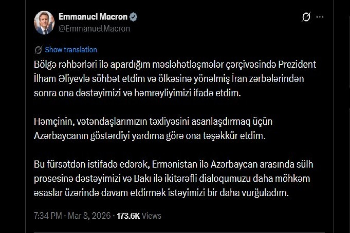French President made post on the Azerbaijani language