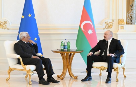President of the Council of the European Union Antonio Costa, President of the Republic of Azerbaijan Ilham Aliyev