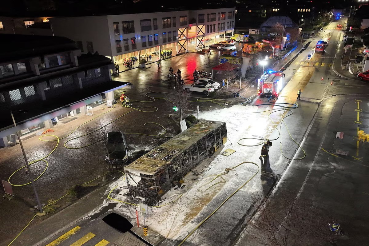 Six die in Swiss bus blaze after man thought to have set fire to himself