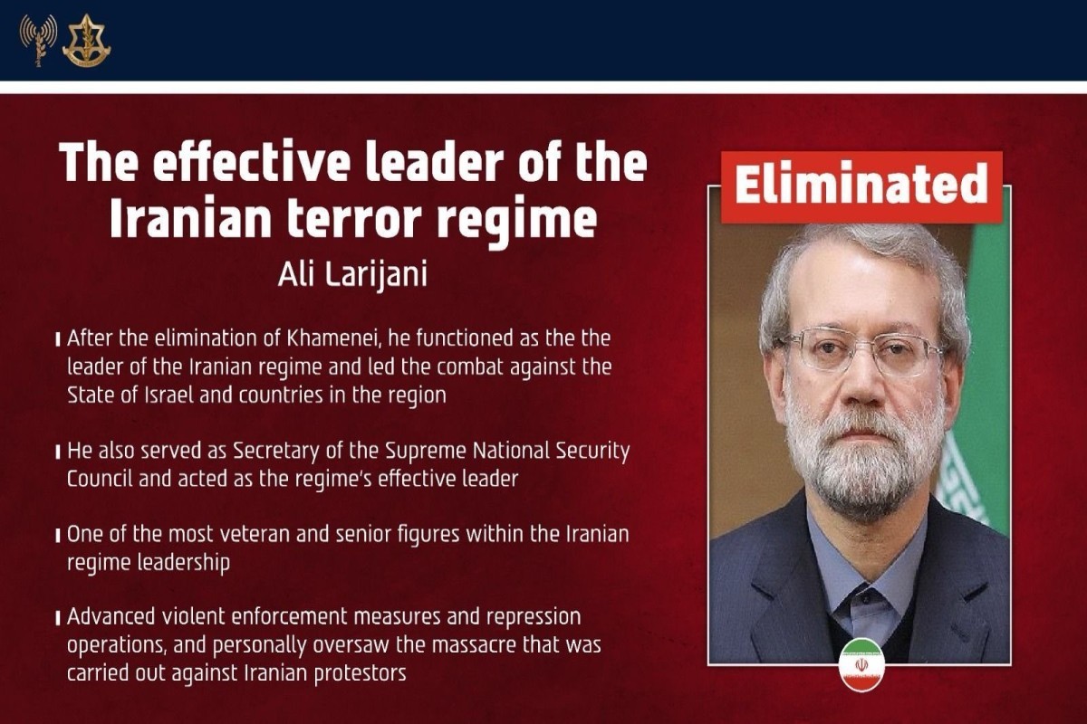 IDF confirms Iran’s ‘de facto leader’ Ali Larijani killed in airstrike overnight -UPDATED -1 