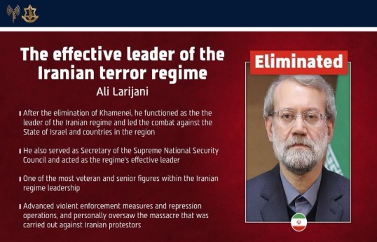 IDF confirms Iran’s ‘de facto leader’ Ali Larijani killed in airstrike overnight -UPDATED -1 